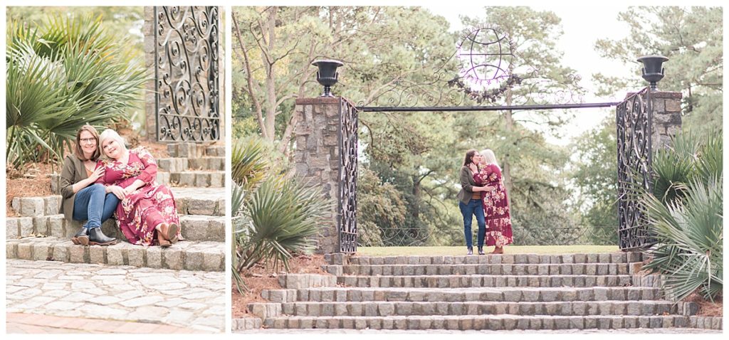 a couple poses together at norfolk botanical Gardens for their engagement photos